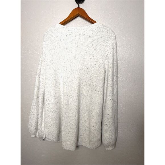 LOFT Size XL Sweater Oversized White Gray Pullover Soft Cotton Blend Long Sleeve - Picture 4 of 11